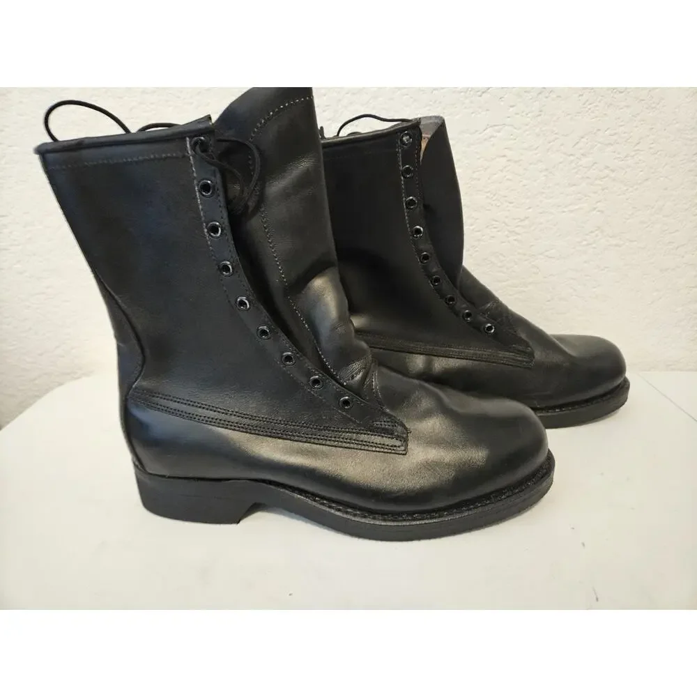 New Vtg Addison Boot Co Black Leather Combat Military Boots Mens 7D
